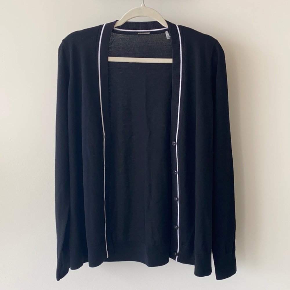 Elie Tahari Black/White Wool Buttoned Cardigan M